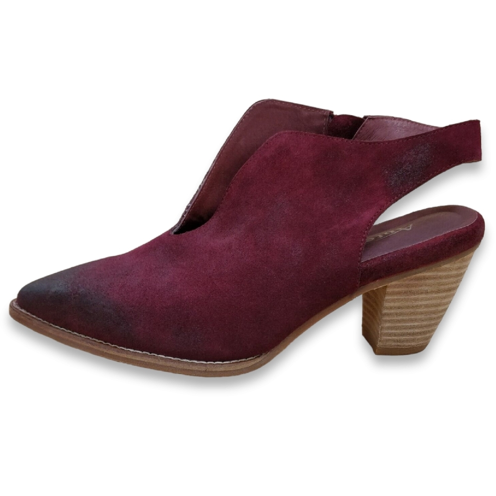 $189 ANTELOPE Q22 Hela Slingback Heeled Mules Booties Bordeaux Red Suede Size 9